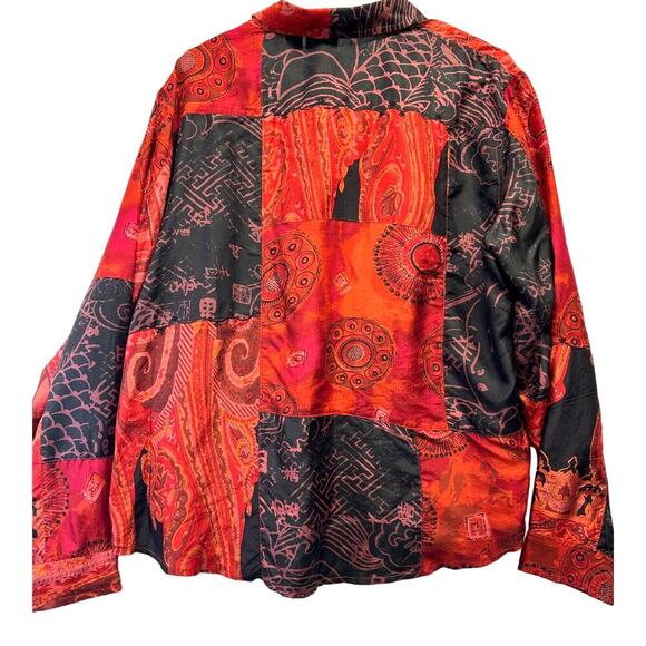 Chico's 100% Silk Long Sleeve Women Button Up Blouse Size XL (3) Patchwork Style - Picture 2 of 8